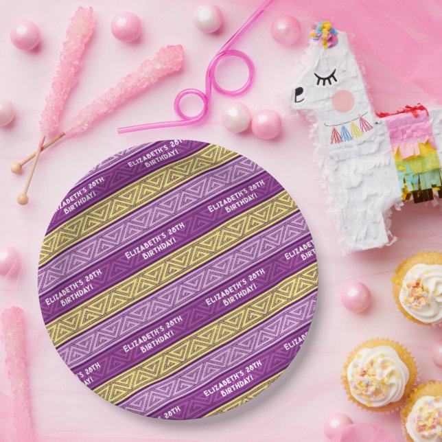 Assiettes En Carton Nom et âge Anniversaire Fête Celtique Frappe pourp (Fête)