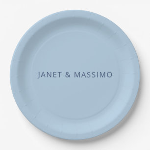 Assiettes En Carton Nom minimaliste personnalisé bleu pastel personnal