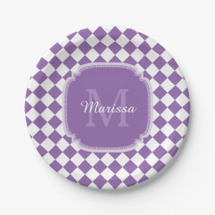 Assiettes En Carton Nom monogrammé à la mode violet clair