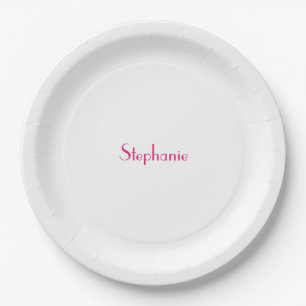 Assiettes En Carton Nom Monogramme Modèle rose blanc Personnalisé 2024