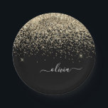 Assiettes En Carton Nom Monogramme Pailleté Strass Fille Doré Noir<br><div class="desc">Assiettes de fête Monogramme Pailleté Strass Doré et Noir. C'est le cadeau idéal pour un anniversaire sweet 16, un mariage, une douche de mariée, un anniversaire de mariage, une baby shower ou une soirée d'enterrement de vie de jeune fille pour quelqu'un qui aime le luxe clinquant et les styles chics....</div>