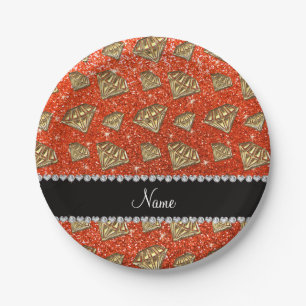 Assiettes En Carton Nom or diamant neon orange parties scintillant
