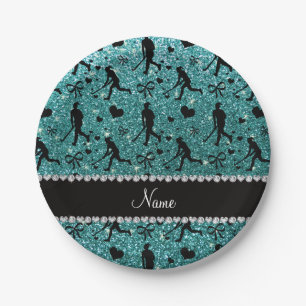 Assiettes En Carton Nom parties scintillant turquoise coeur de hockey 