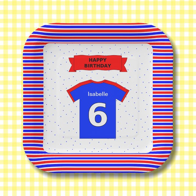 Assiettes En Carton Nom personnalisé 6e anniversaire fête rouge bleu c (Créateur téléchargé)