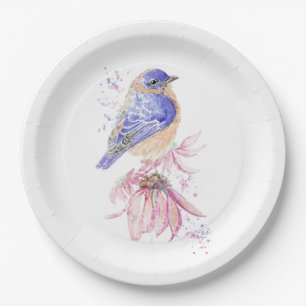 Assiettes En Carton Nom personnalisé Aquarelle Bluebird Garden Oiseau