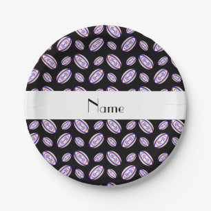 Assiettes En Carton Nom personnalisé boules de rugby noir