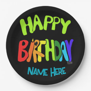 Assiettes En Carton Nom personnalisé Bright and Happy Birthday