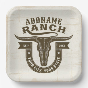 Assiettes En Carton NOM personnalisé Bull Steer Skull Western Ranch