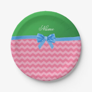 Assiettes En Carton Nom personnalisé chevrons roses vert arc bleu