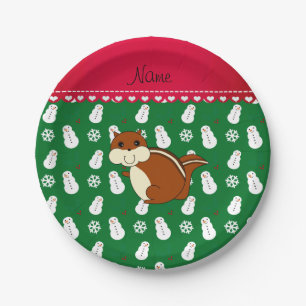 Assiettes En Carton Nom personnalisé chipmunk green snowmen hollies