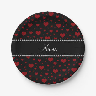 Assiettes En Carton Nom personnalisé coeur rouge noir