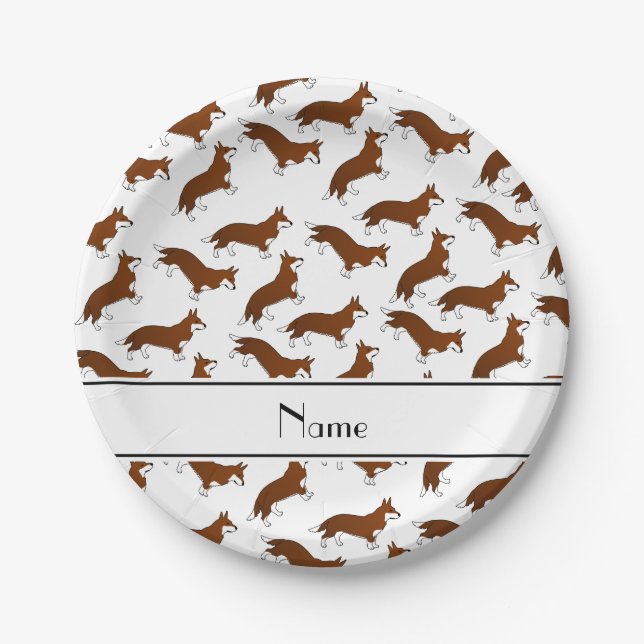 Assiettes En Carton Nom personnalisé corgi blanc corgi cardigan chiens (Devant)