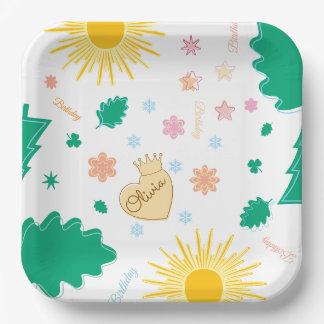 Assiettes En Carton Nom personnalisé d'anniversaire, papier et fête de