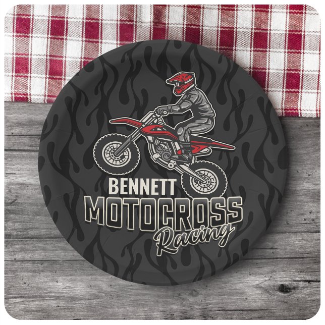 Assiettes En Carton Nom personnalisé Dirt Vélo Rider Motocross Racing (Créateur téléchargé)