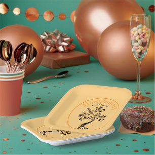 Assiettes En Carton Nom personnalisé Famille Retrouvailles Arbre Orang