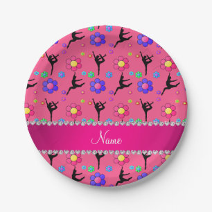 Assiettes En Carton Nom personnalisé fleurs de gymnastique rose