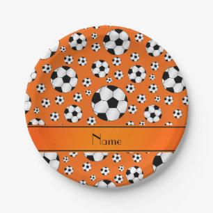 Assiettes En Carton Nom personnalisé fun orange soccer balls orange ba