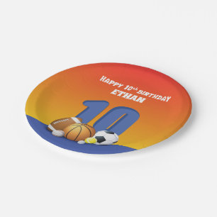 Assiettes En Carton Nom personnalisé Garçon 10e anniversaire Balles de