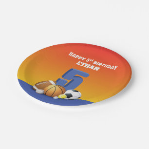 Assiettes En Carton Nom personnalisé Garçon 5e anniversaire Balles de 