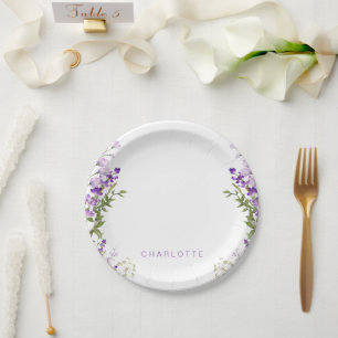Assiettes En Carton Nom personnalisé Greenery Lavender Douche