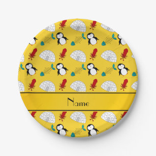 Assiettes En Carton Nom personnalisé igloo de pingouins jaune calmar d