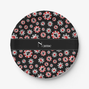 Assiettes En Carton Nom personnalisé jetons de poker noir