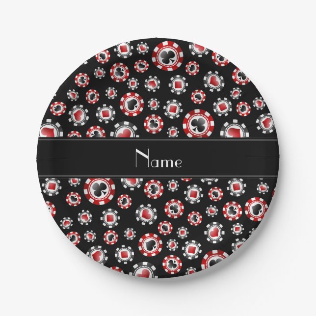 Assiettes En Carton Nom personnalisé jetons de poker noir (Devant)