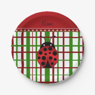 Assiettes En Carton Nom personnalisé ladybug christmas plaid