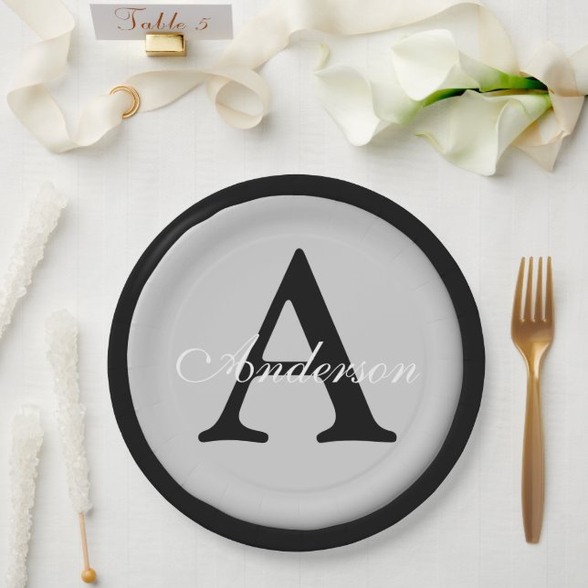 Assiettes En Carton Nom personnalisé Monogramme Bouton métallique arge (Mariage)