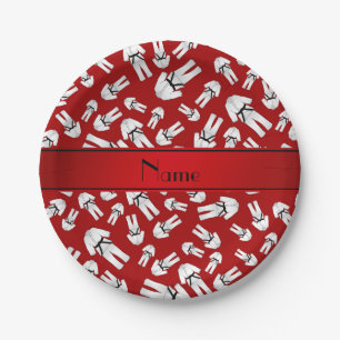 Assiettes En Carton Nom personnalisé motif karaté rouge