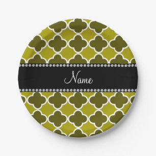 Assiettes En Carton Nom personnalisé moutarde jaune quatrefoil