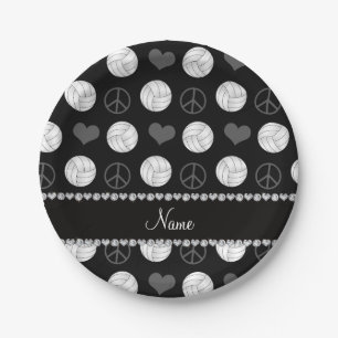 Assiettes En Carton Nom personnalisé noir volleyballs coeur de paix