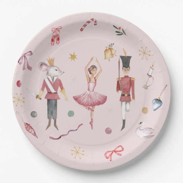 Assiettes En Carton Nom personnalisé Nutcracker Ballet Ballerina Noël (Devant)