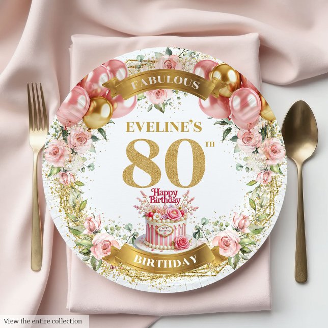 Assiettes En Carton Nom personnalisé Plaques de 80e anniversaire (Custom Name 80th Birthday Plates)