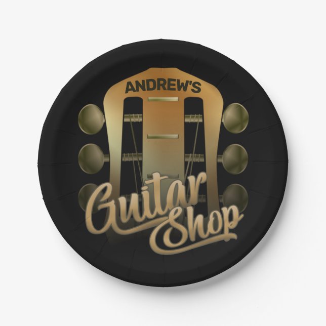 Assiettes En Carton NOM personnalisé Rock Music Guitare Shop Musicien (Devant)