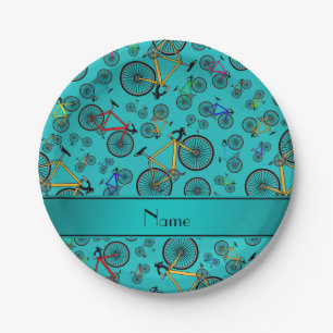 Assiettes En Carton Nom personnalisé vélo de route turquoise