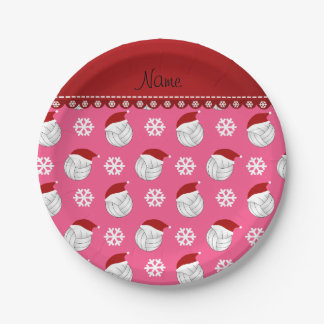 Assiettes En Carton Nom personnalisé volleyballs rose santa chapeaux
