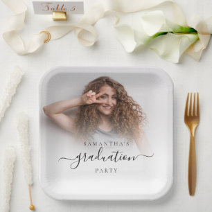 Assiettes En Carton Nom photo simple Script Graduation 2024 Party