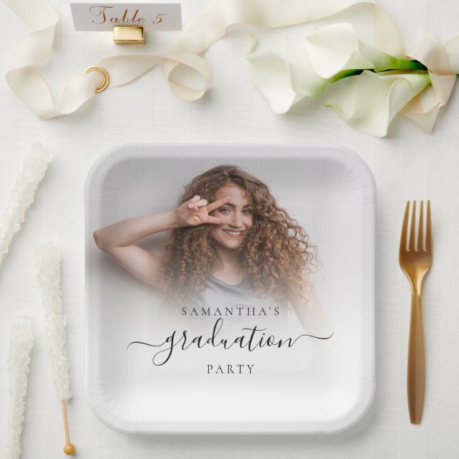 Assiettes En Carton Nom photo simple Script Graduation 2024 Party (Mariage)
