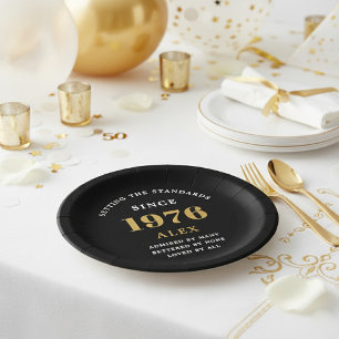 Assiettes En Carton Nom pour 50e anniversaire 1976 Noir Or Élégant Chi