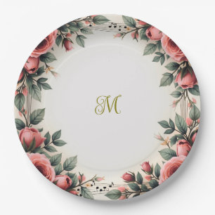 Assiettes En Carton Nom Vintage Fleur Florale Française Rose Monogramm