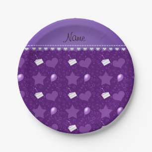 Assiettes En Carton Nom violet anniversaire ballons de gâteau coeurs é