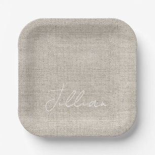 Assiettes En Carton NOMBRE DE Tissus Chic Beige Blanc intemporel