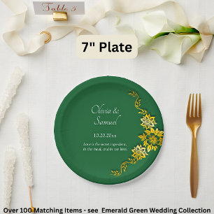 Assiettes En Carton Noms Date Message Émeraude Vert & Or 7"