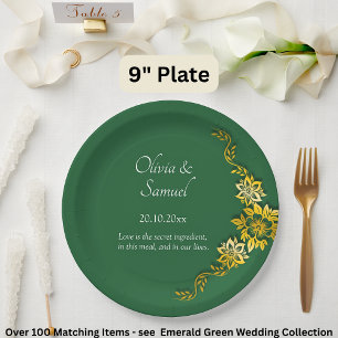 Assiettes En Carton Noms Date Message Émeraude Vert & Or 9"