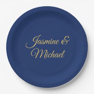 Assiettes En Carton Noms de couple de calligraphie chic adorables bleu