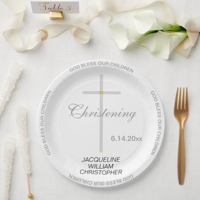 Assiettes En Carton NOMS de croix en argent (Mariage)