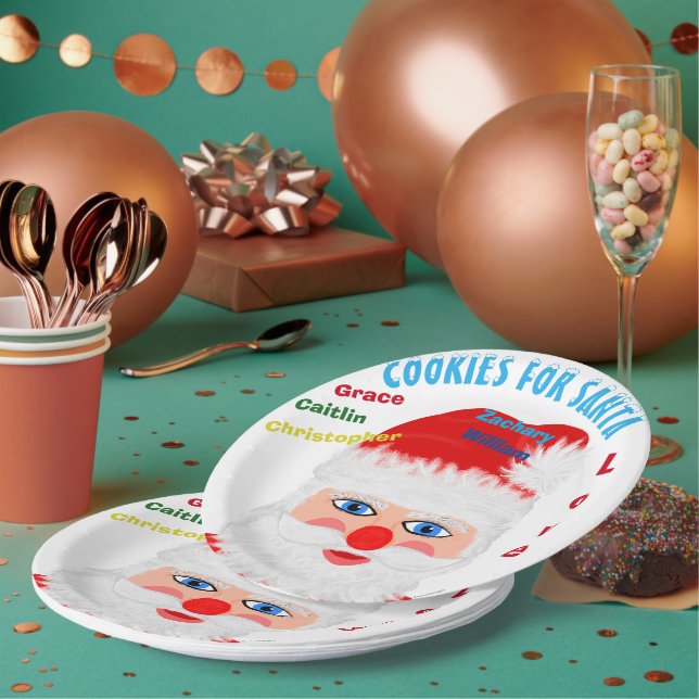 Assiettes En Carton Noms des enfants Cookies pour Père Noël (Multi)