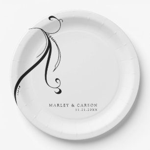 Assiettes En Carton Noms et date minimalistes des Mariages Boho