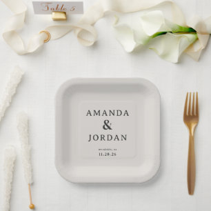 Assiettes En Carton Noms minimalistes beige élégants